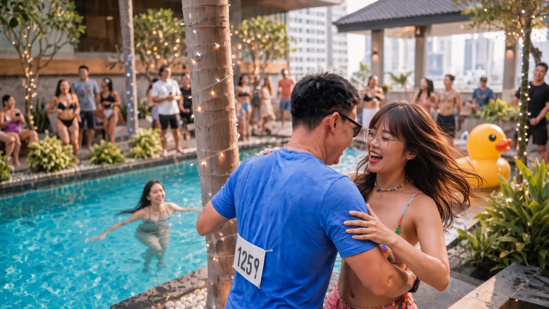 Dancers competing in the Juan & Juanita poolside Bachata competition